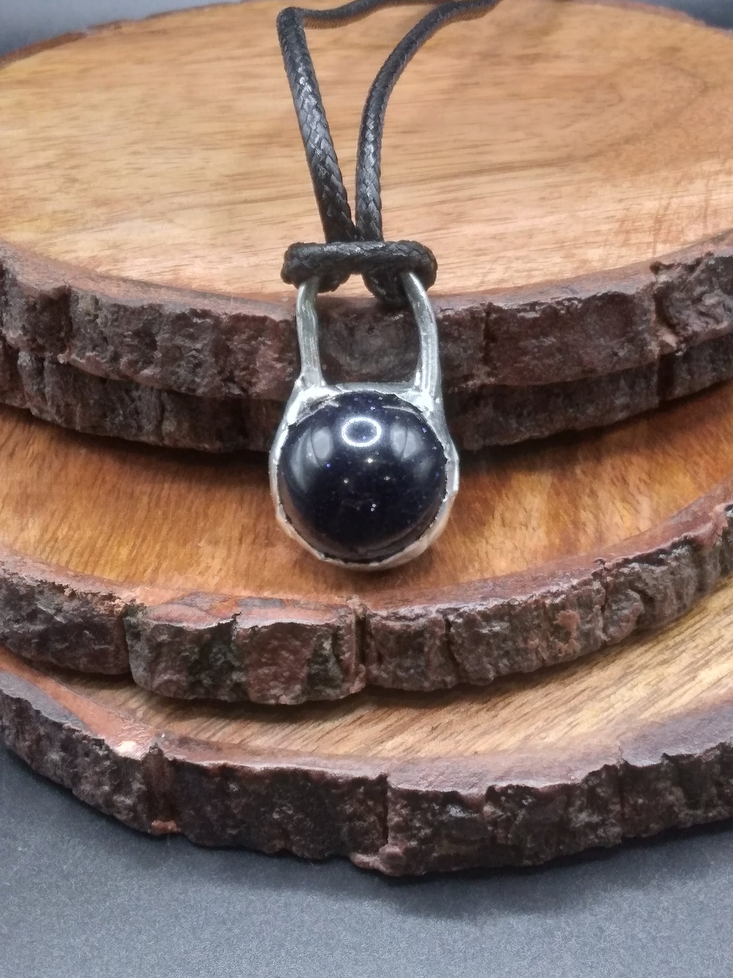 Blue Goldstone sphere necklace