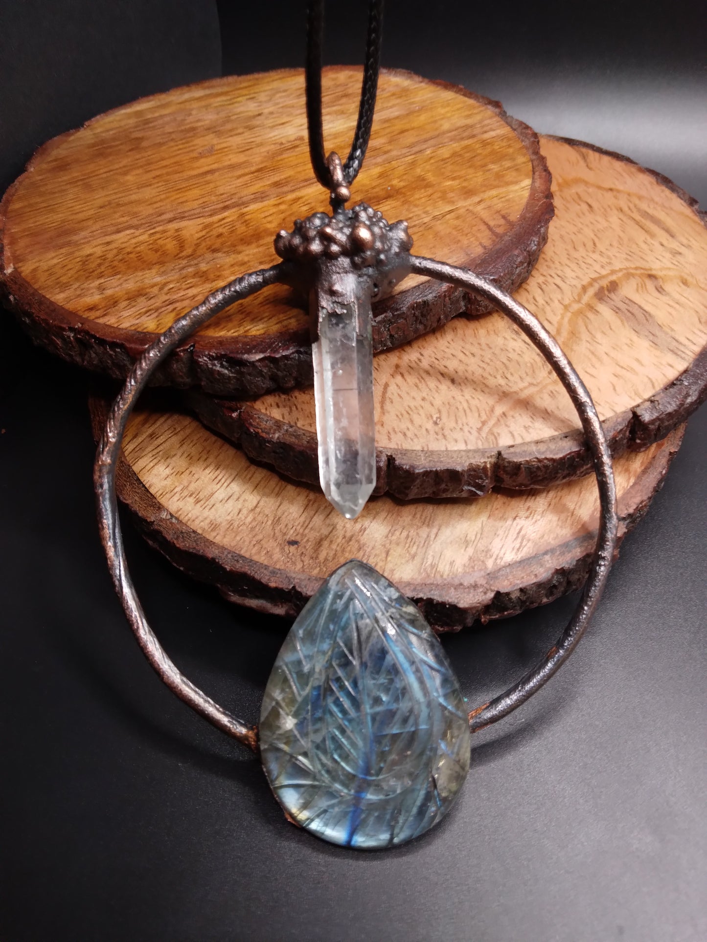 Labradorite with Crystal Quartz copper pendant necklace