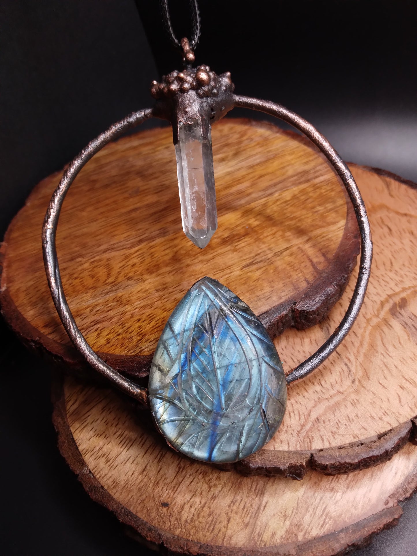 Labradorite with Crystal Quartz copper pendant necklace