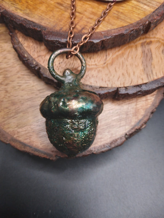 Real Acorn necklace green