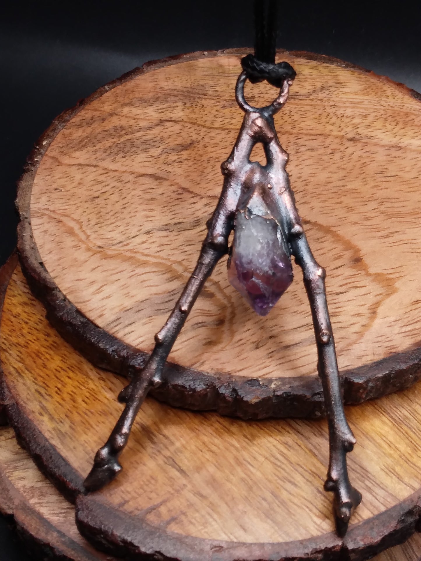 Natural Amethyst gemstone with real sticks pendant necklace