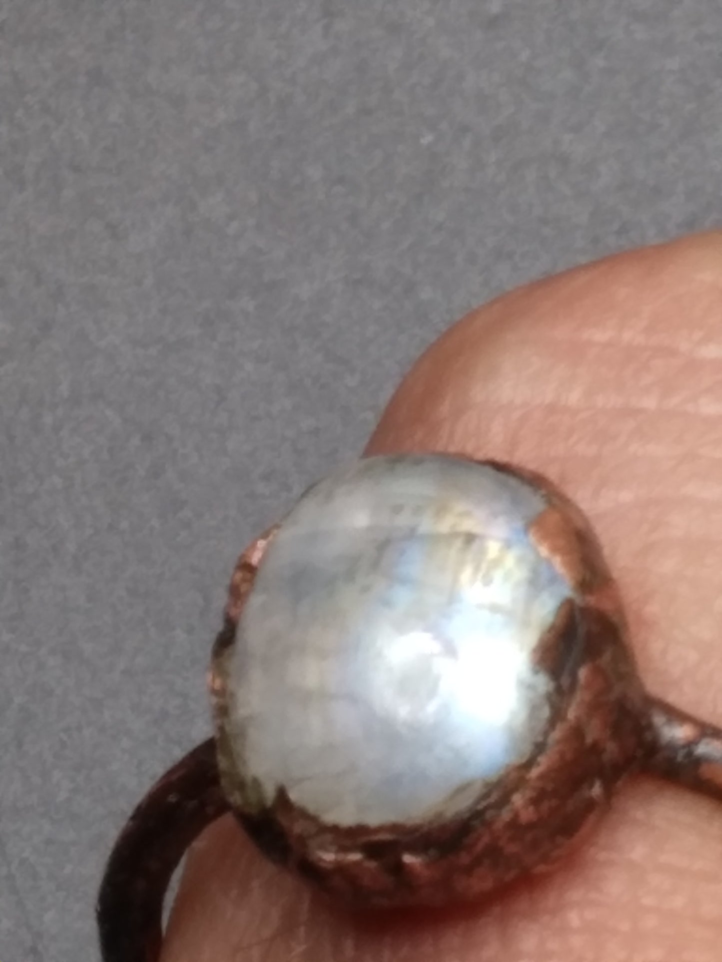 Moonstone with flash copper ring size 6