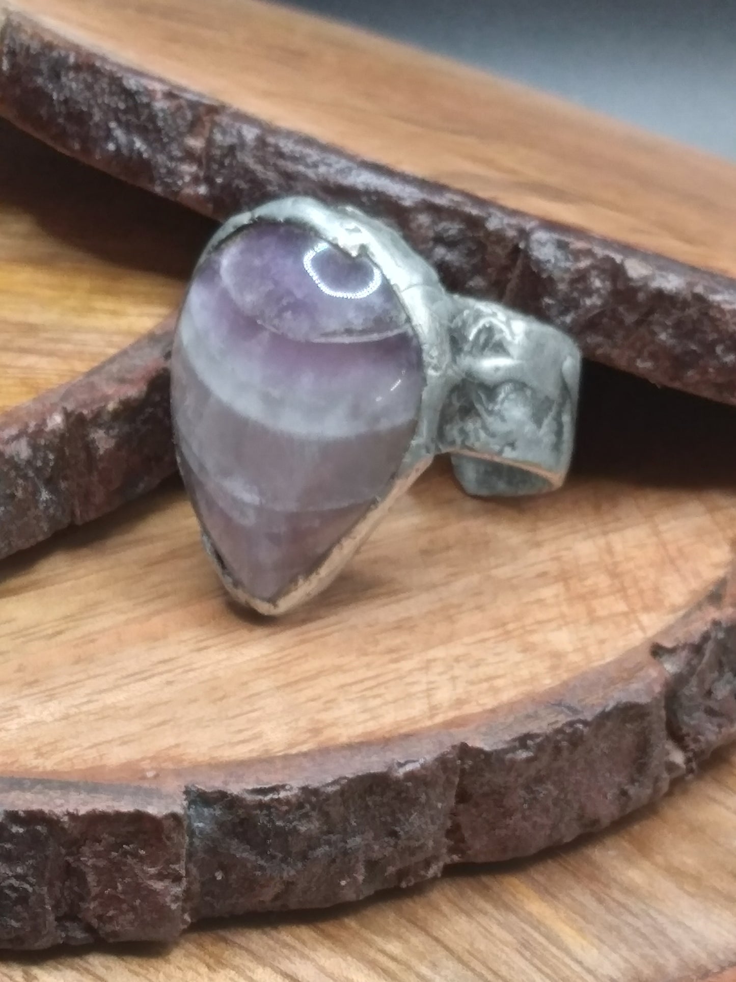 Amethyst Chevron adjustable ring