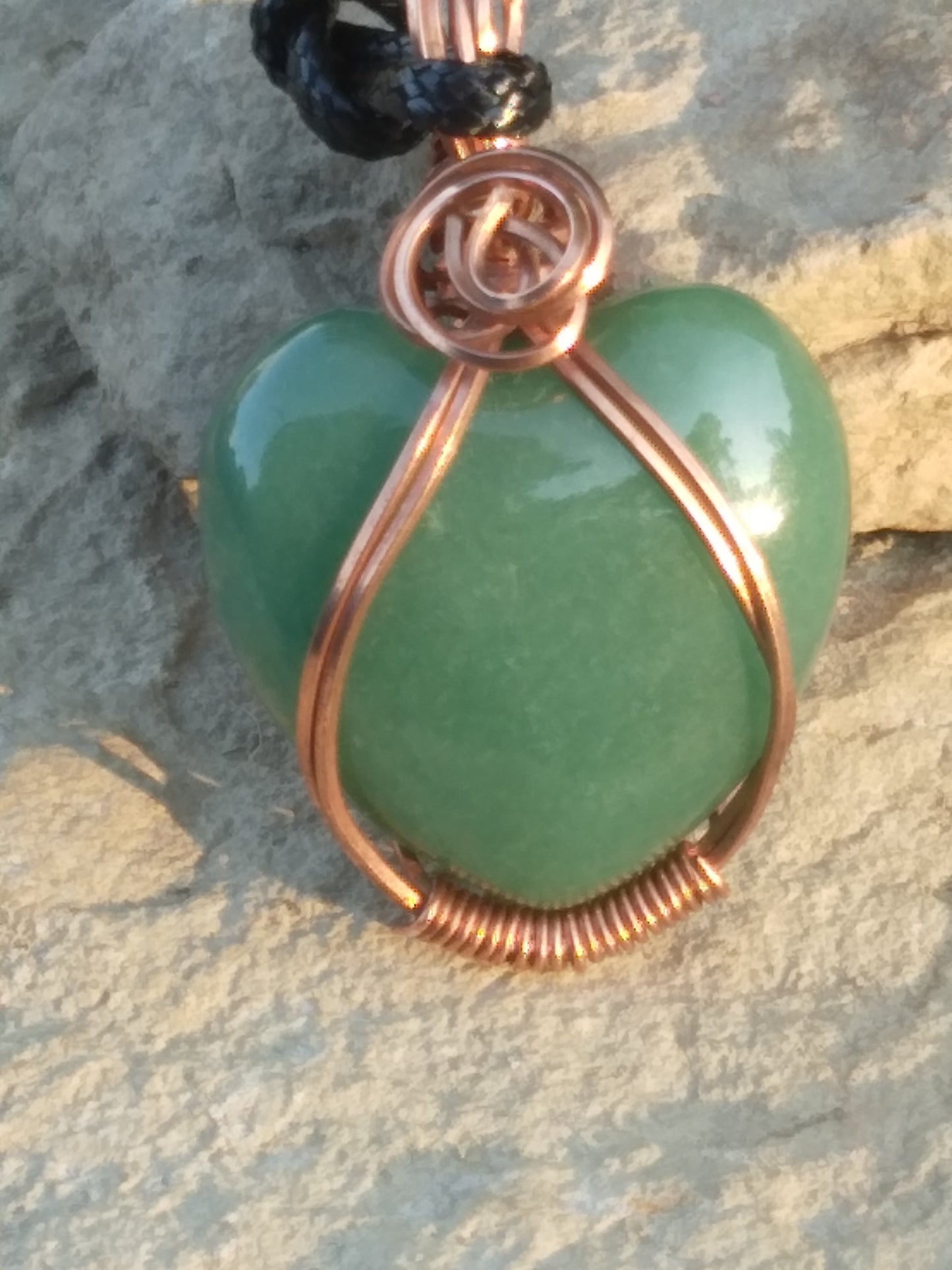 Green Aventurine heart shaped wire wrapped necklace