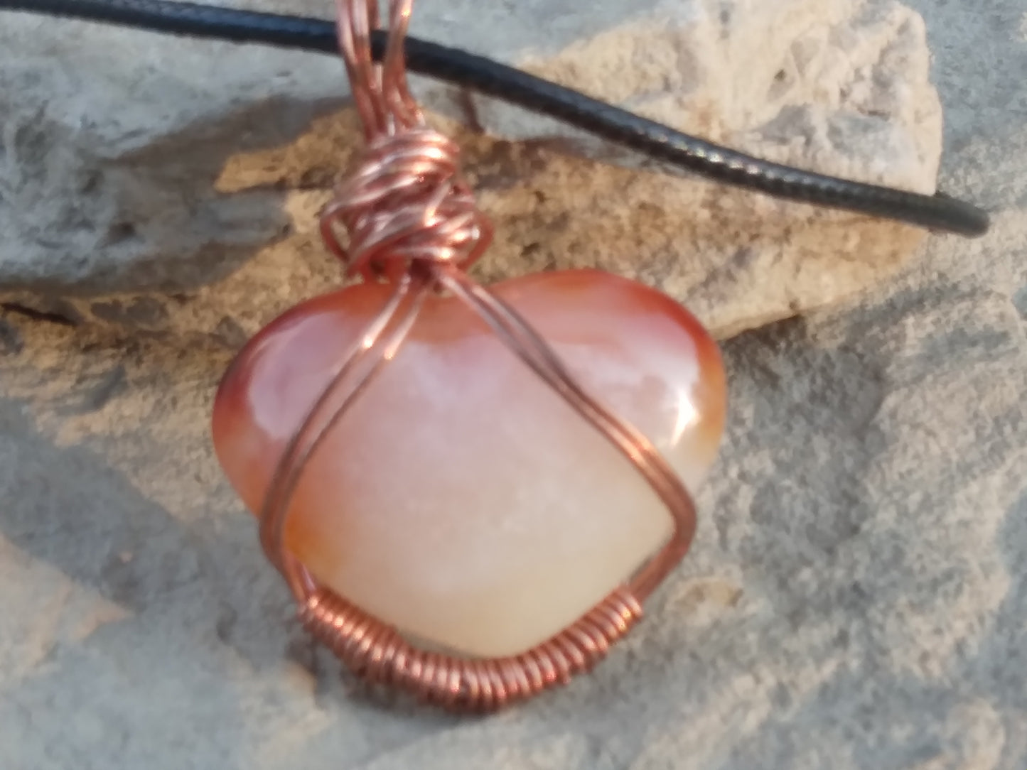 Carnelian heart shaped wire wrapped necklace