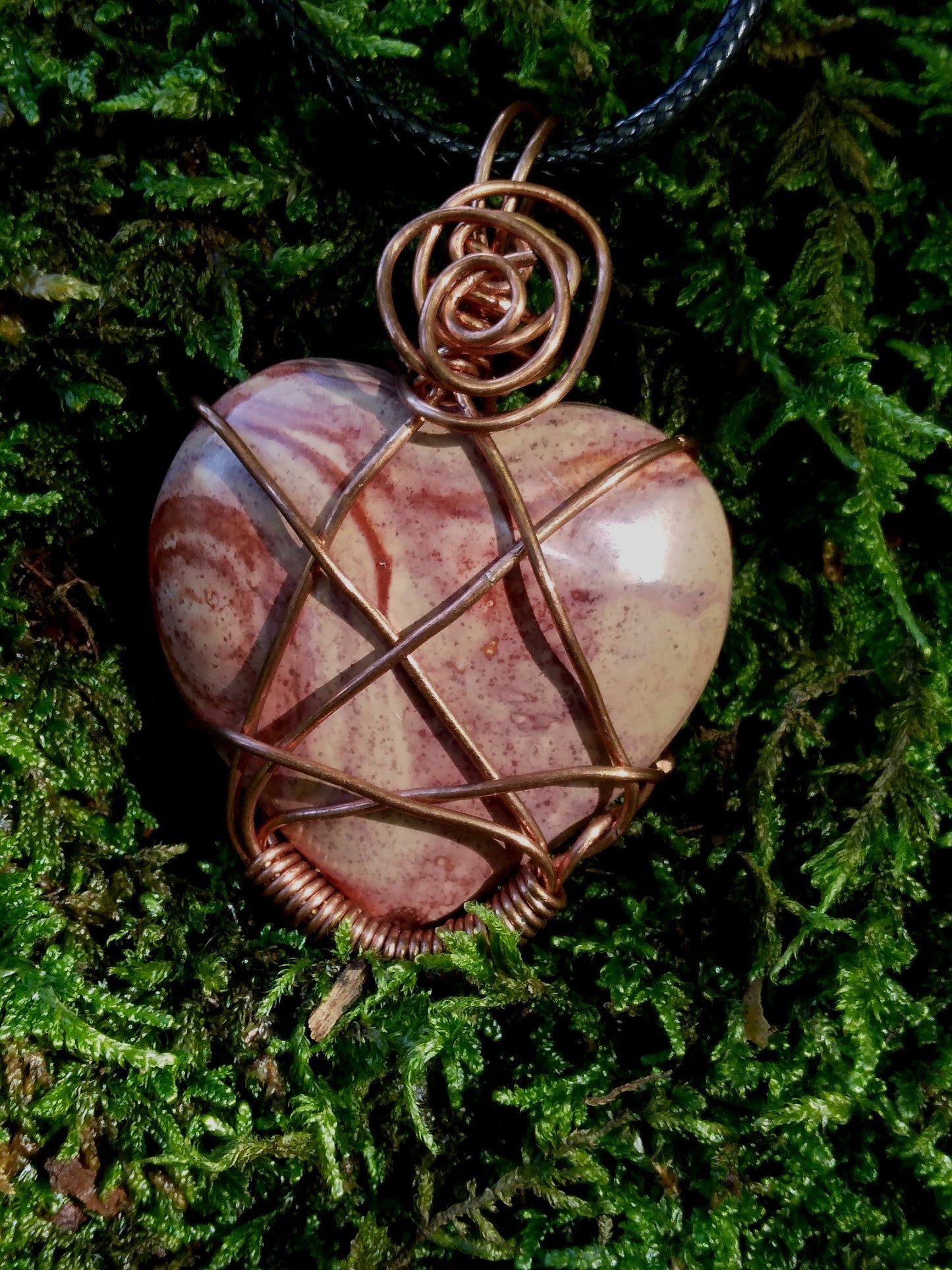 Polychrome Jasper heart shaped wire wrapped necklace