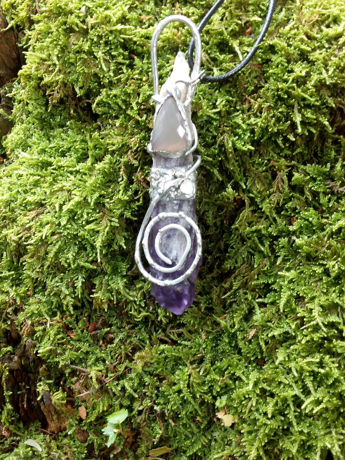 Amethyst and Cat's Eye pendant necklace