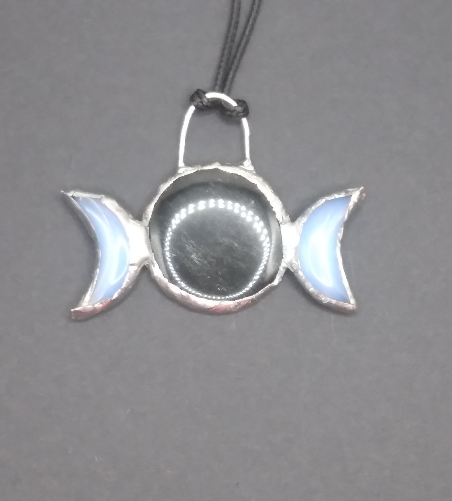 Triple Goddess symbol, Opalite and Sheen Obsidian gemstone pendant necklace