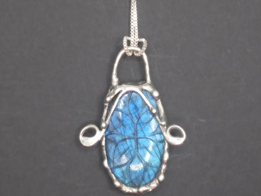 Labradorite carved blue flash necklace