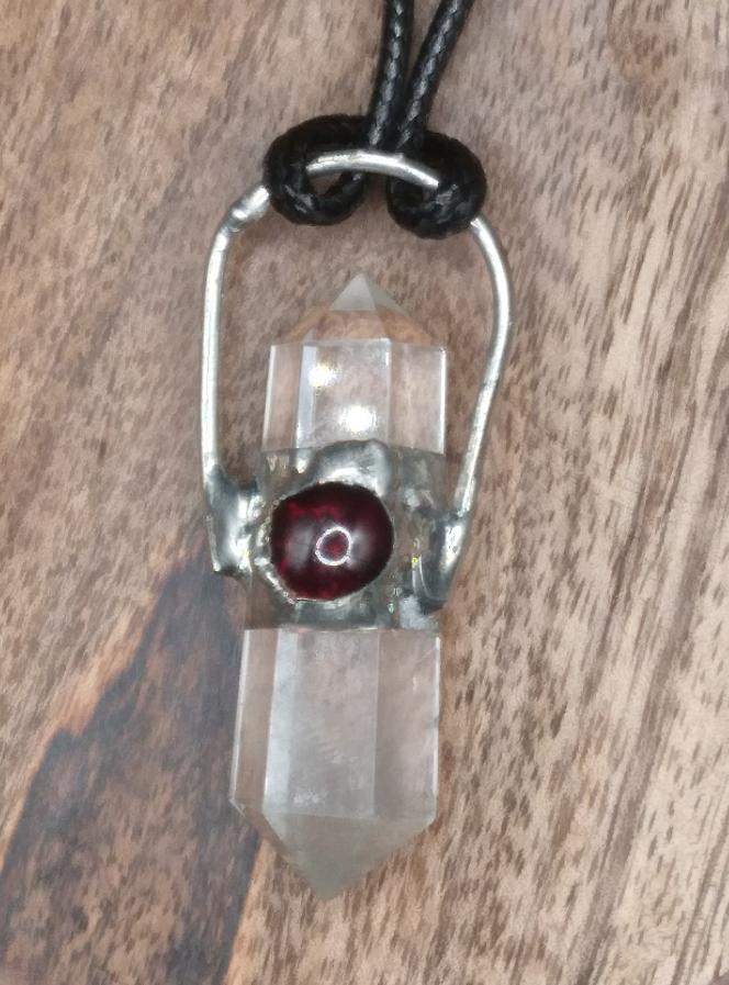 Crystal Quartz double point with Garnet necklace