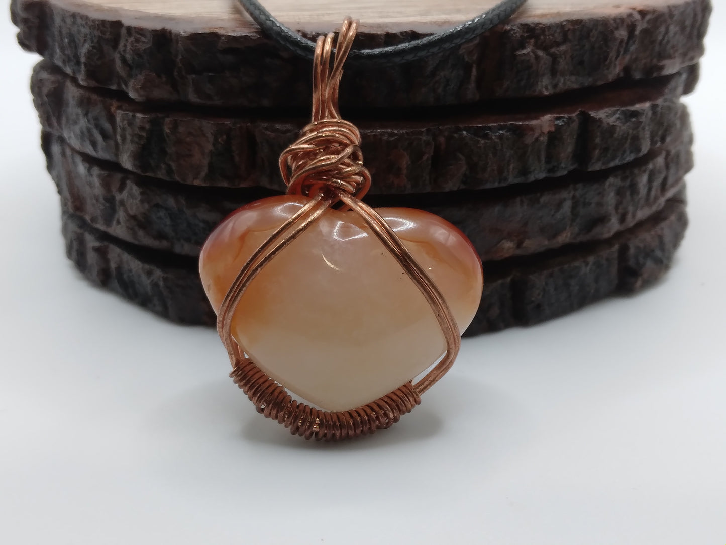 Carnelian heart shaped wire wrapped necklace