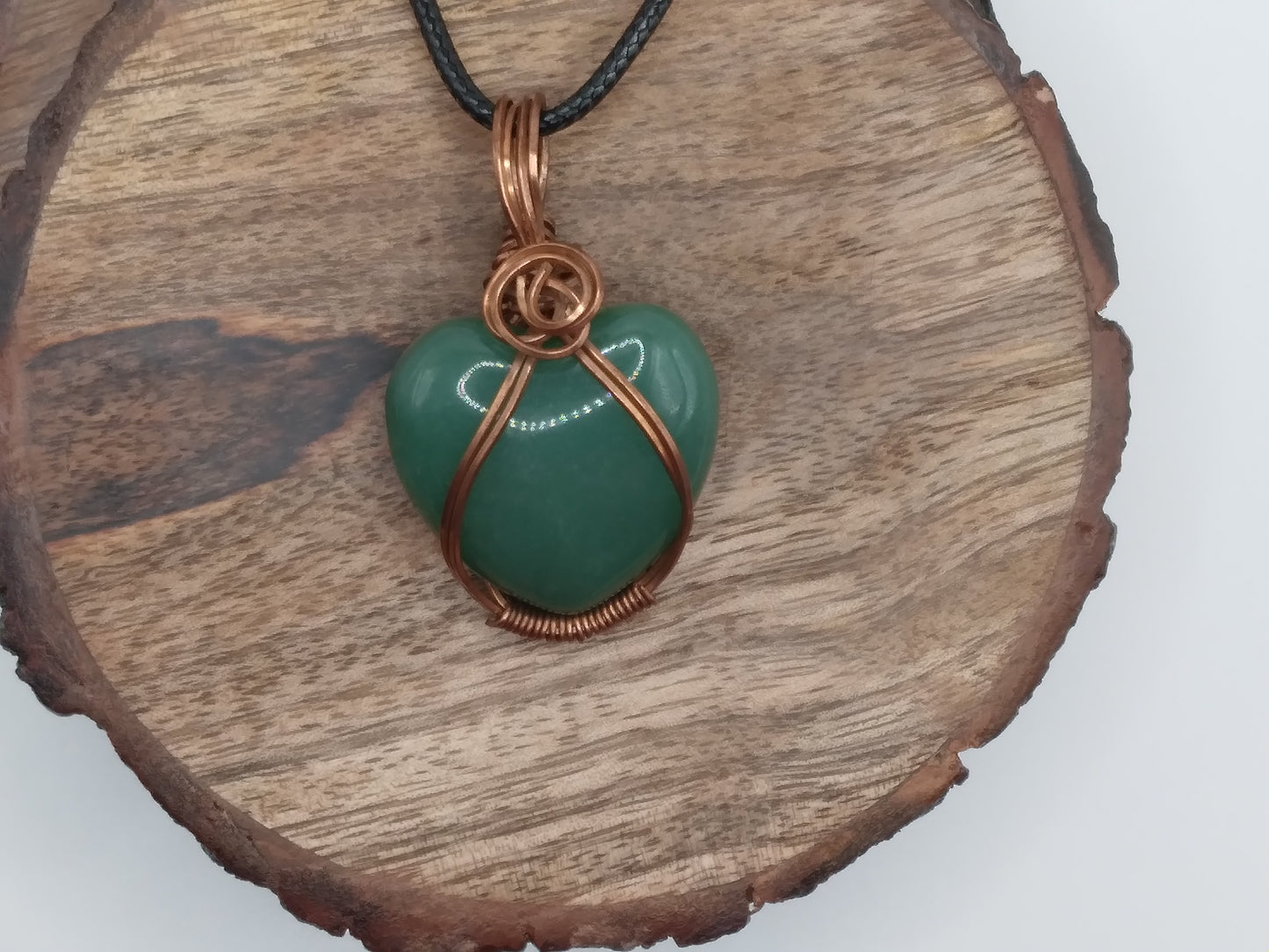 Green Aventurine heart shaped wire wrapped necklace