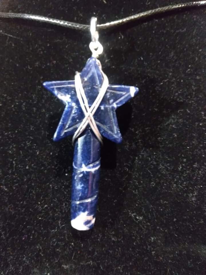 Sodalite wand wire wrapped wand necklace